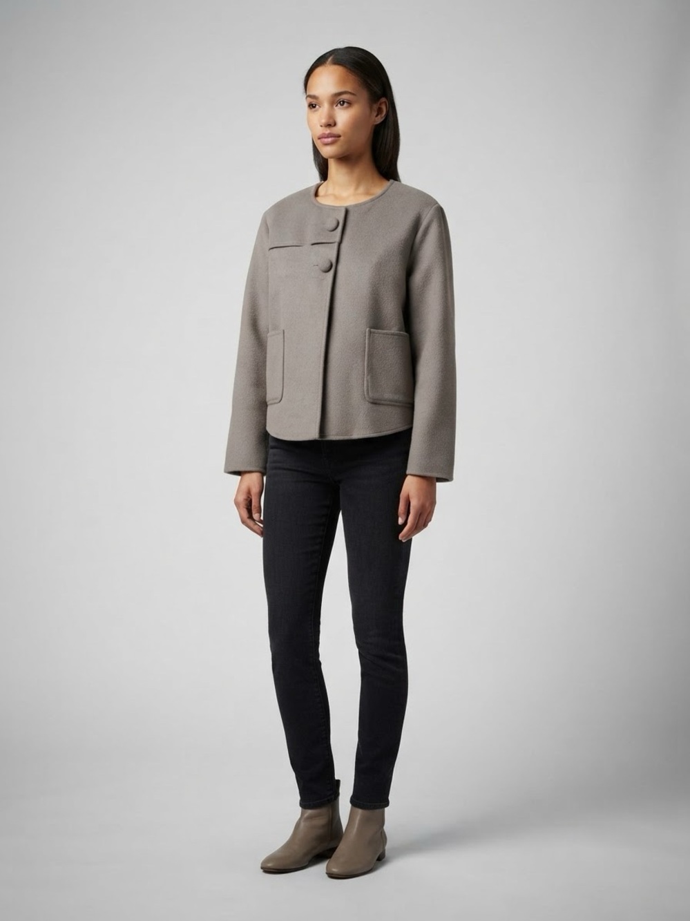 WD.NY Gray Boxy Collarless Jacket